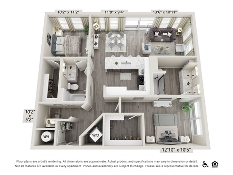 Floor plan for 2 beds, 2 baths, 1190 sqft
